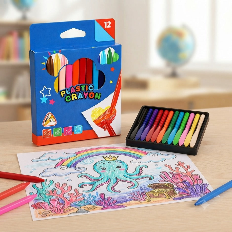 12-Piece Plastic Crayons for Kids – Bright Colours for Drawing & Colouring - by Mama's Aura