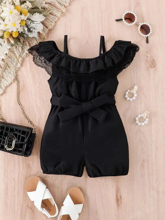 Baby Girls Plain Black Lawn Romper Lace Frill Summer Outfit - by Mama's Aura