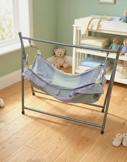 Baby Swing Cradle with Mosquito Net & Metal Stand for colic babies - by Mama's Aura