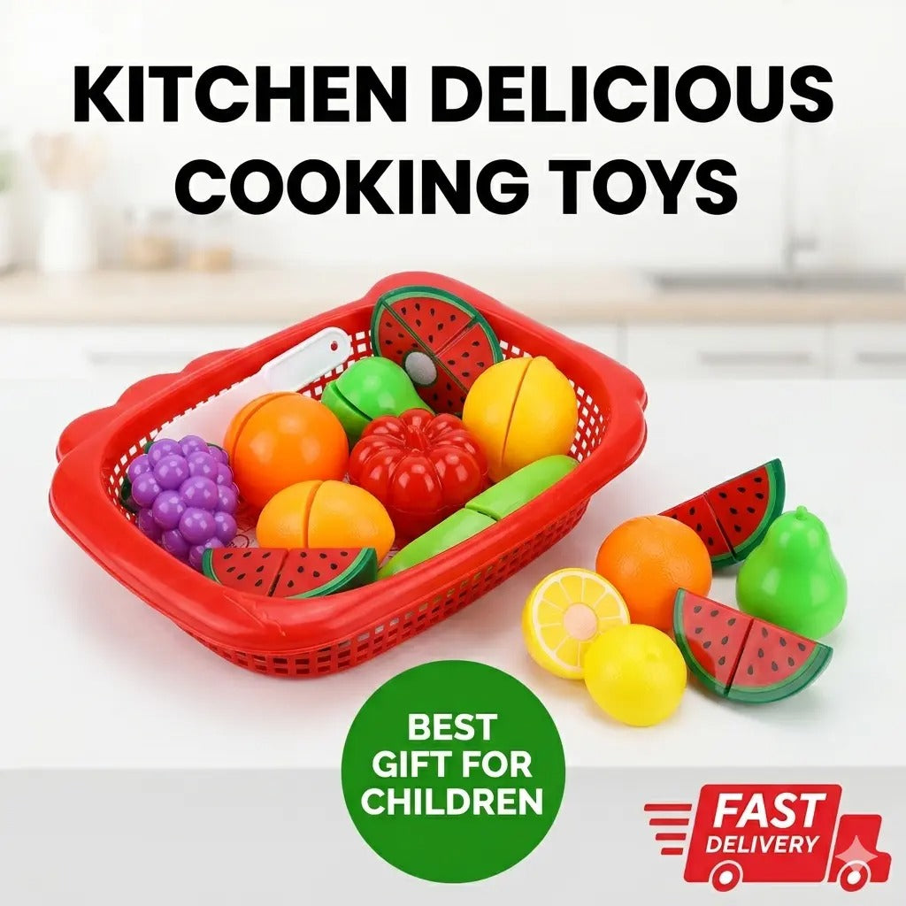 Kids Cutting Fruit Vegetable Toy Set with Basket - by Mama's Aura