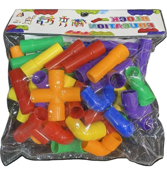 50 pes Educational pipe Blocks-Colorful Creative Pipe Puzzle Building Blocks for Kids / Pipe Puzzle Building - by Mama's Aura