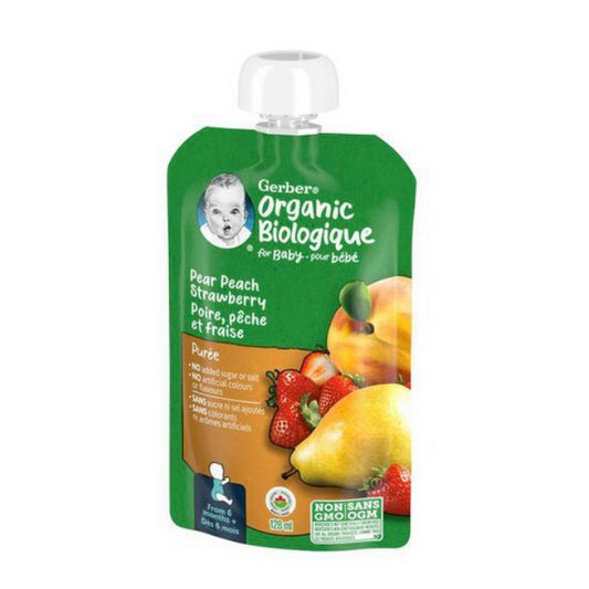 GERBER Organic Purée, Pear Peach Strawberry, Baby Food, 128 ml - by Mama's Aura